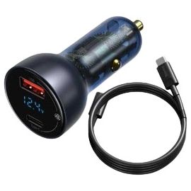 Baseus Particular Digital Display QC+PPS Dual Car Charger 65W with Cable Type-C to Type-C 100W 1m Black