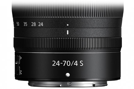 close up product photo of the NIKKOR Z 24-70mm f/4 S lens showing the control ring