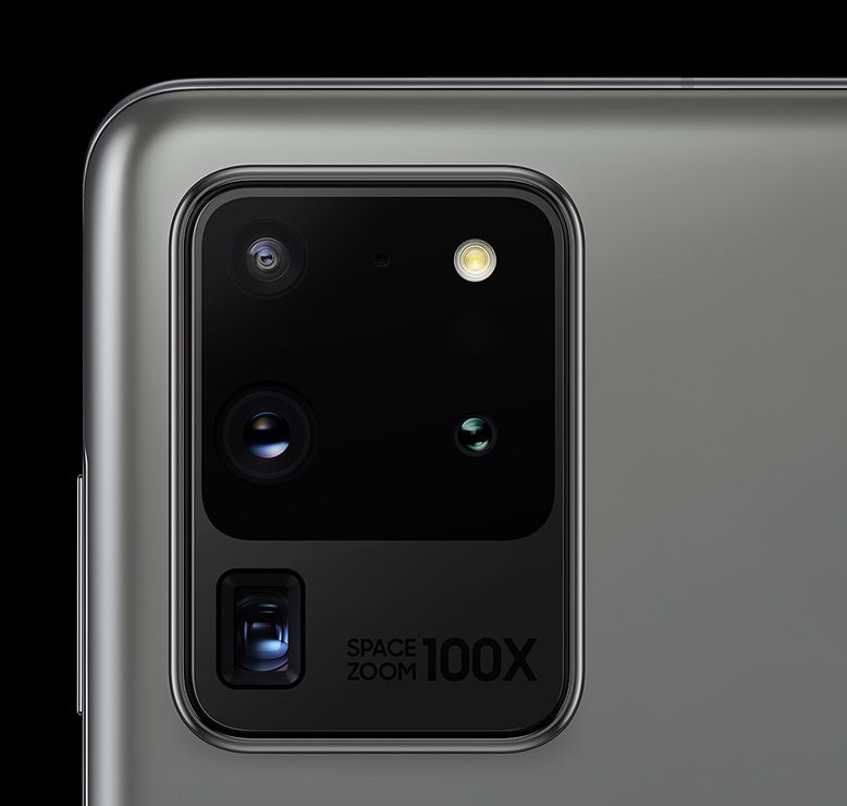 Close up of the rear camera on Galaxy S20 Ultra in Cosmic Gray