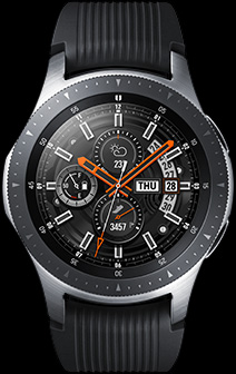 Front view of 46mm Galaxy Watch in Silver.