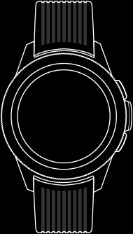 Line drawing of front view of the Galaxy Watch 42 mm with watch straps fastened.